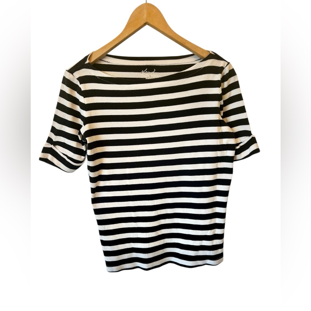 Navy blue & White Shirt Striped Tee Boatn Neck Pirate Preppycore Sz. Small
